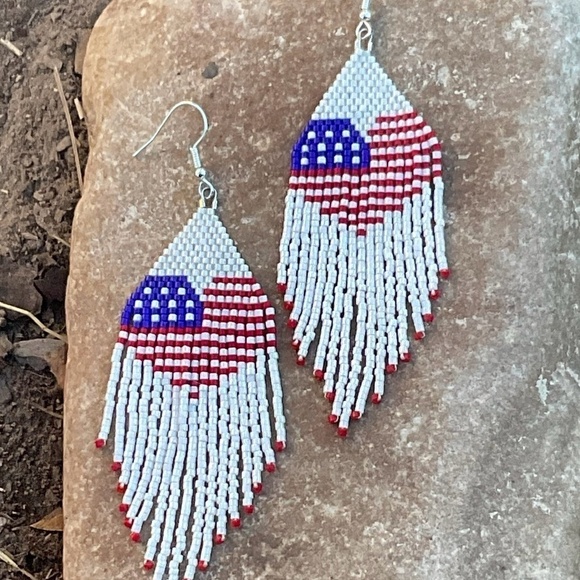 Heart Flag Beaded Earrings, New, Handmade by Me - Picture 5 of 13